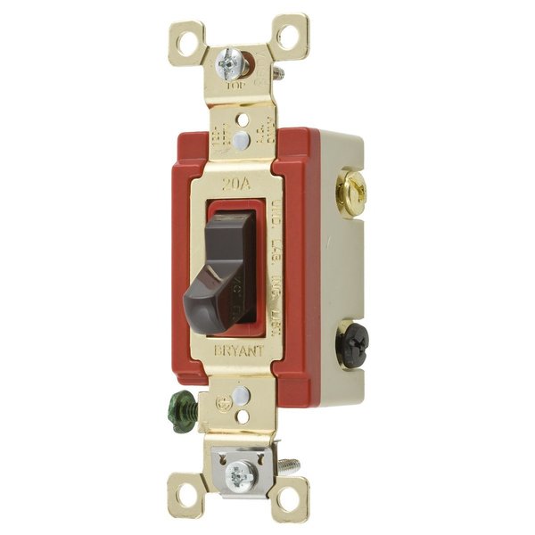 Bryant Toggle Switch, General Purpose AC, Three Way, 20A 120/277V AC, Back and Side Wired, Brown 4903